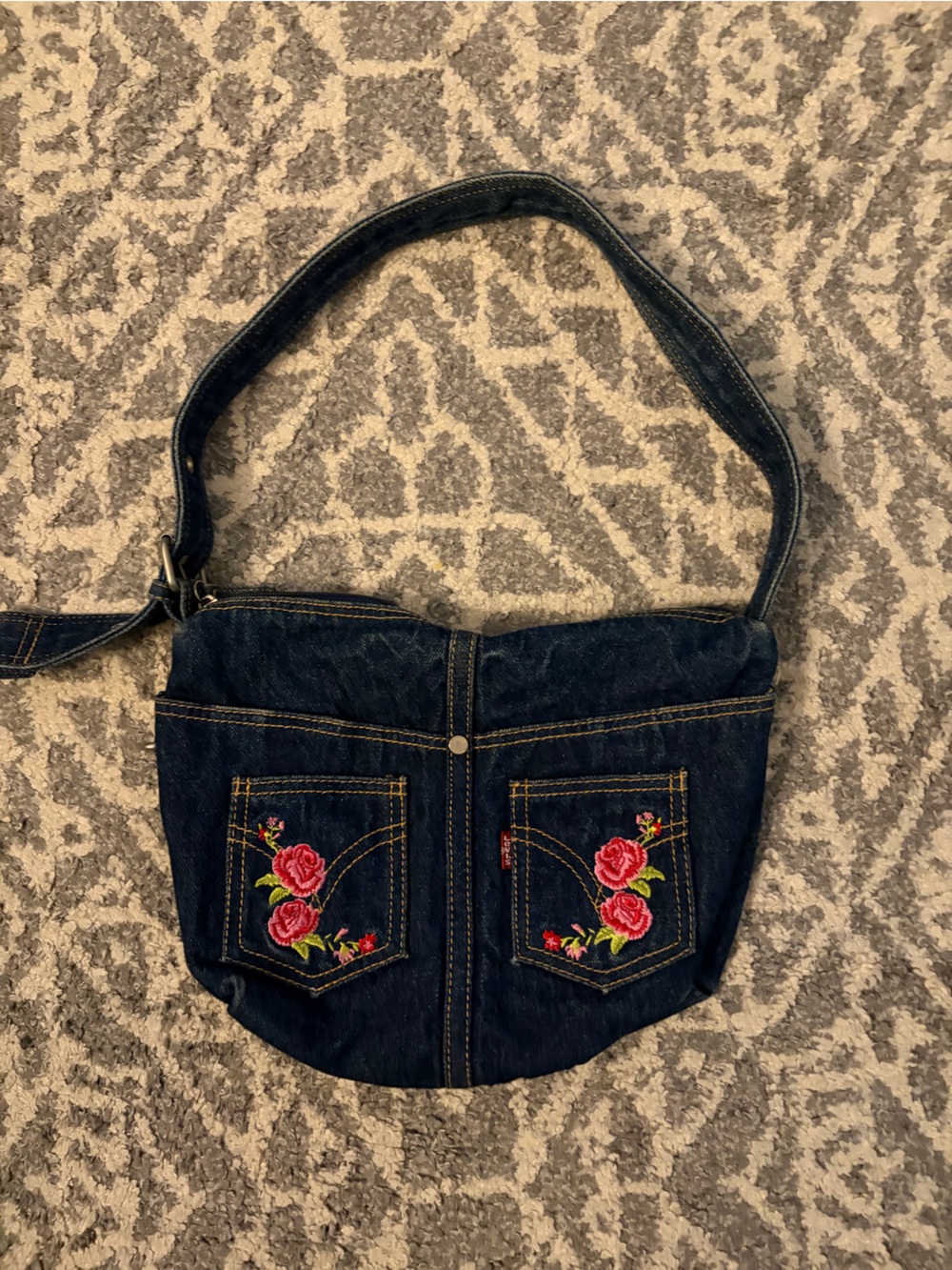 Levi’s Denim Crossbody Bag with Pink Rose Embroidery